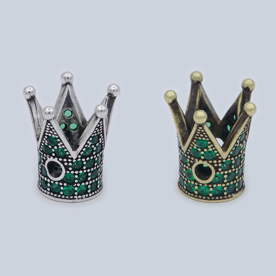 Tiny Emperor Crown Beads CZ Green Crystal Small Simple King Queen Crown Model Jewelry Making Beads B-581, B-582 - DLUXCA