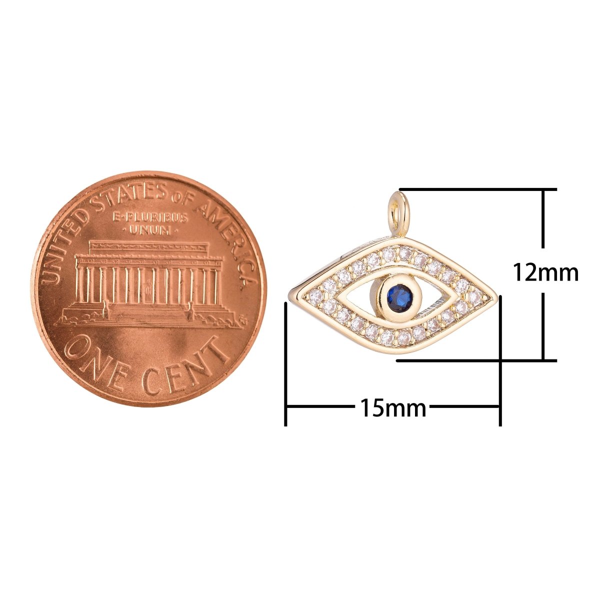 Tiny Evil Eye Charm Protection Necklace Micro Pave CZ Cubic Zirconia Blue Evil Eye Pendant Bohemian Style 18k rosy pink gold filled C-084 - DLUXCA