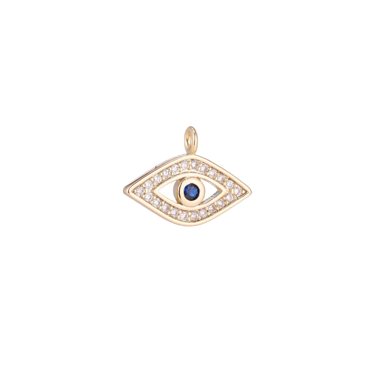 Tiny Evil Eye Charm Protection Necklace Micro Pave CZ Cubic Zirconia Blue Evil Eye Pendant Bohemian Style 18k rosy pink gold filled C-084 - DLUXCA