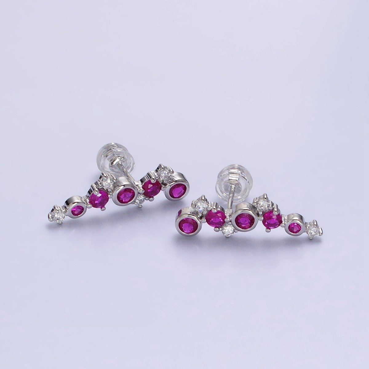 Tiny Fuchsia CZEarrings, Small Ear Climber Earrings AB606 AB607 - DLUXCA