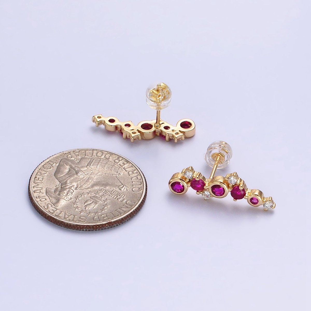 Tiny Fuchsia CZEarrings, Small Ear Climber Earrings AB606 AB607 - DLUXCA