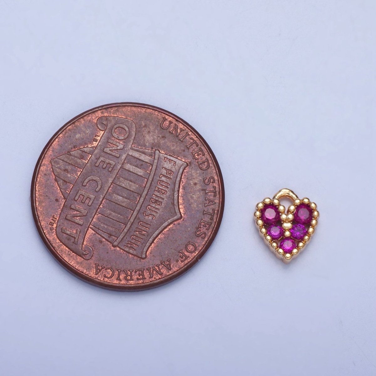 Tiny Fuchsia Pink Micro Pave Heart Charm, Gold Love Valentine Charm For Jewelry Making | X-032 - DLUXCA