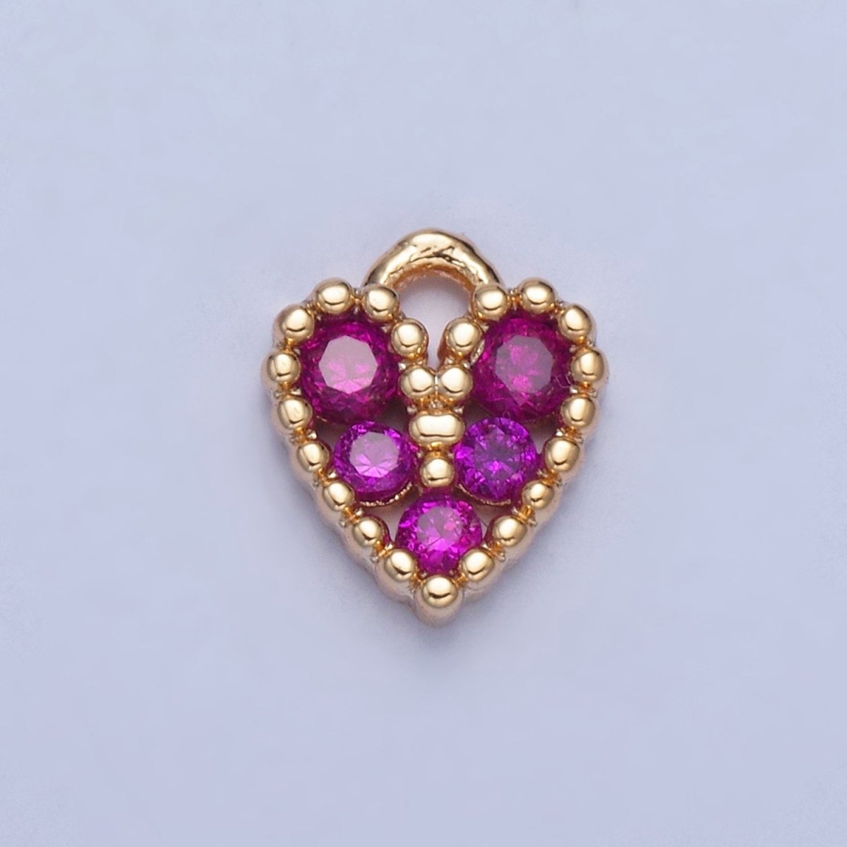 Tiny Fuchsia Pink Micro Pave Heart Charm, Gold Love Valentine Charm For Jewelry Making | X-032 - DLUXCA