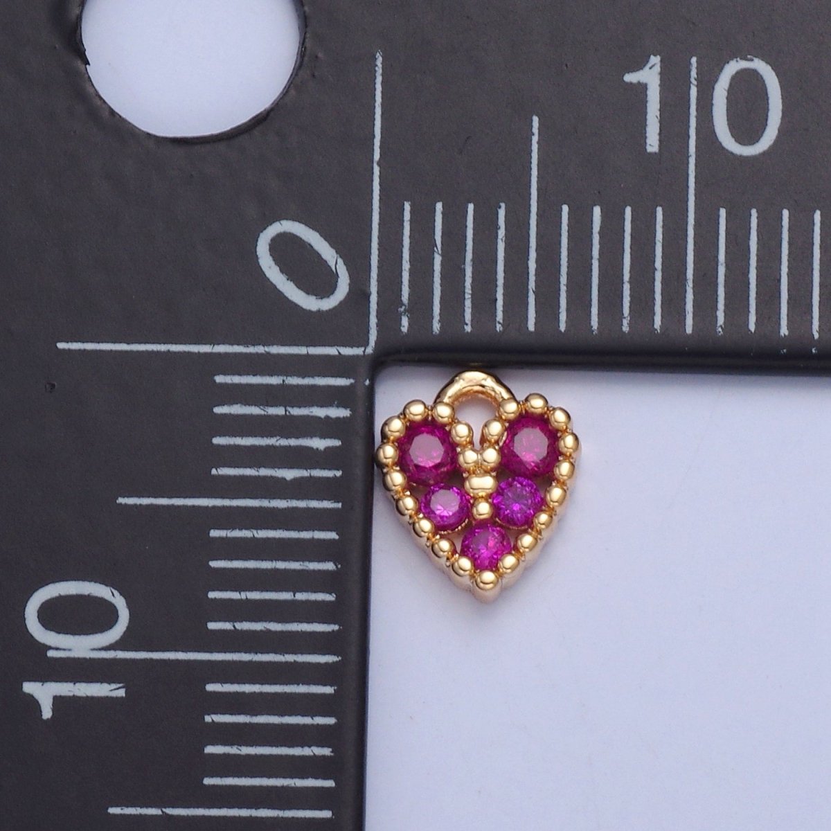 Tiny Fuchsia Pink Micro Pave Heart Charm, Gold Love Valentine Charm For Jewelry Making | X-032 - DLUXCA