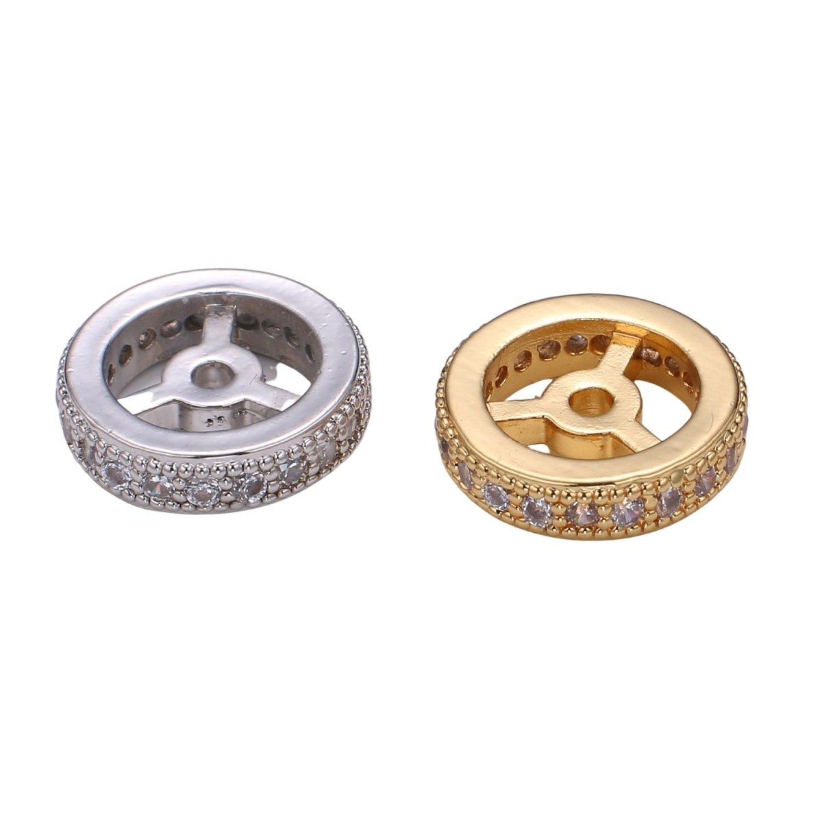 Tiny Gold and Silver Round Wheel Beads CZ Mini Geometric Circle Shape Jewelry Making Beads B-504 B-505 - DLUXCA