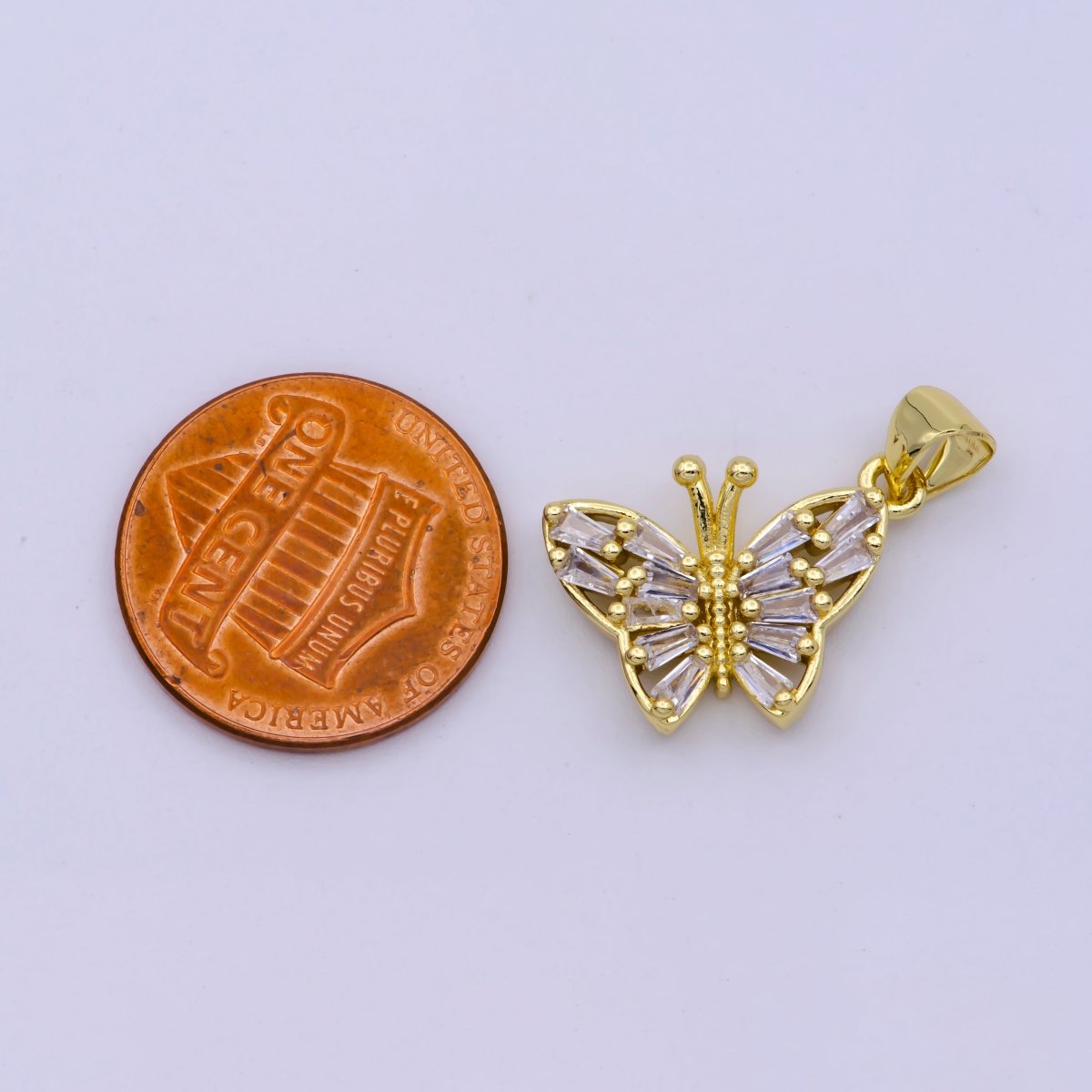 Tiny Gold Cubic Zirconia Dainty Delicate Butterfly Charm Insect Spring Gold Filled, Small Butterfly Charm Pendant - DLUXCA