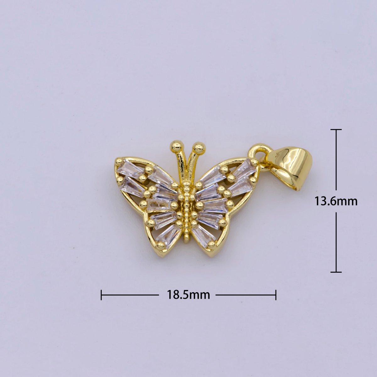Tiny Gold Cubic Zirconia Dainty Delicate Butterfly Charm Insect Spring Gold Filled, Small Butterfly Charm Pendant - DLUXCA