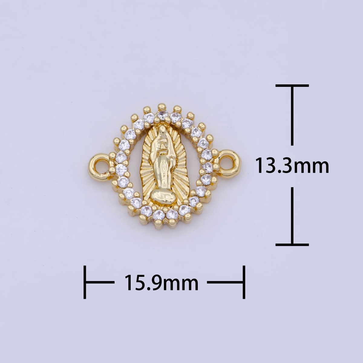 Tiny Gold Filled Virgin Mary Charm Connector Micro Pave CZ Lady Guadalupe Link Connector G-912 - DLUXCA