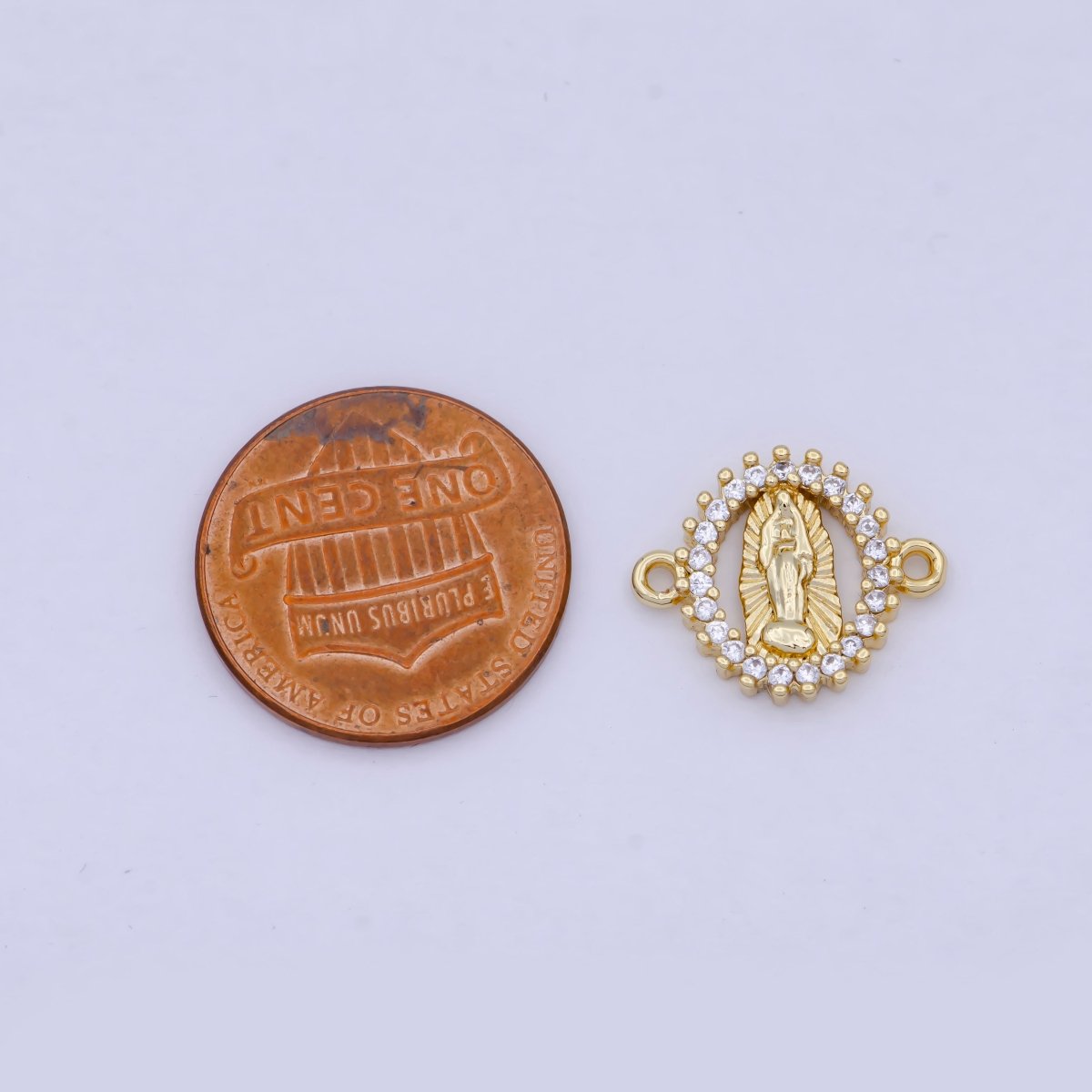 Tiny Gold Filled Virgin Mary Charm Connector Micro Pave CZ Lady Guadalupe Link Connector G-912 - DLUXCA