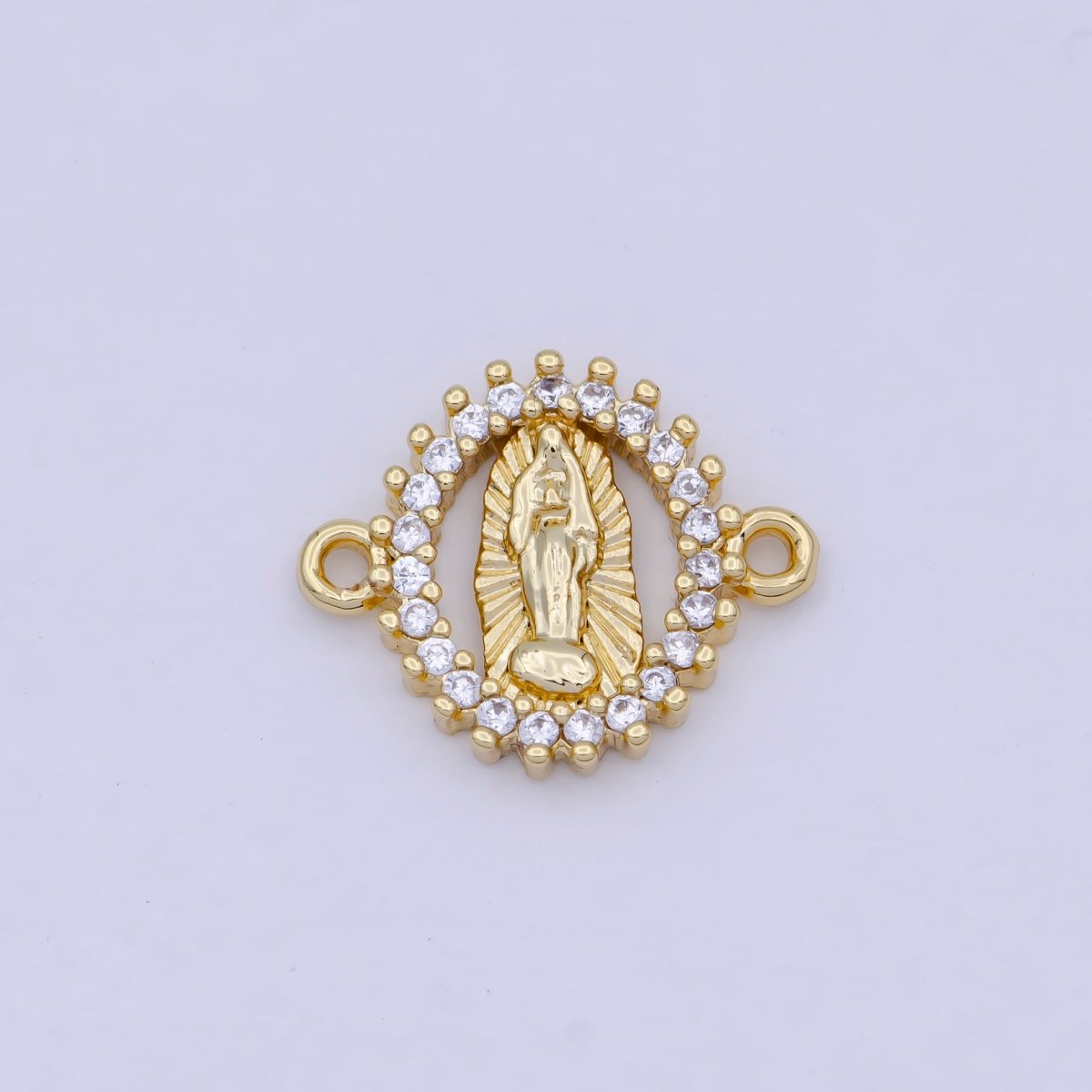 Tiny Gold Filled Virgin Mary Charm Connector Micro Pave CZ Lady Guadalupe Link Connector G-912 - DLUXCA