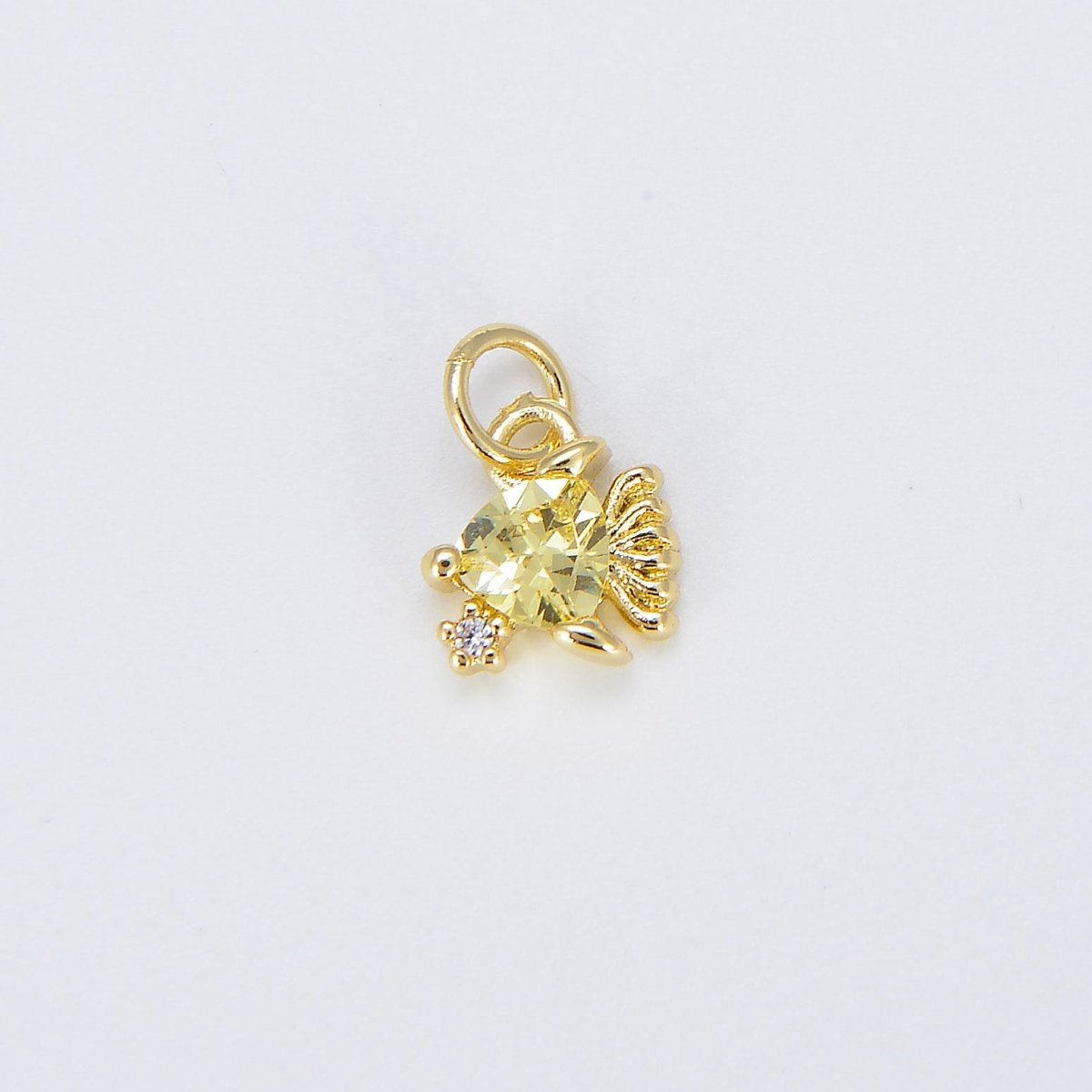 Tiny Gold Fish Charm Dainty Fish Pendant 14kt Gold Filled Charm Animal Charm Cubic Blue Under the sea Inspired E-874 - DLUXCA