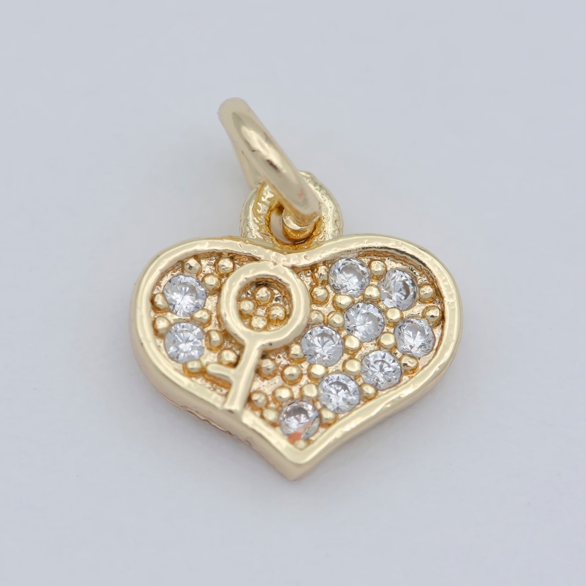 Tiny Gold Lock Key Pendant Charm, Dainty Heart charm for Bracelet Necklace Earring Component M-370 - DLUXCA