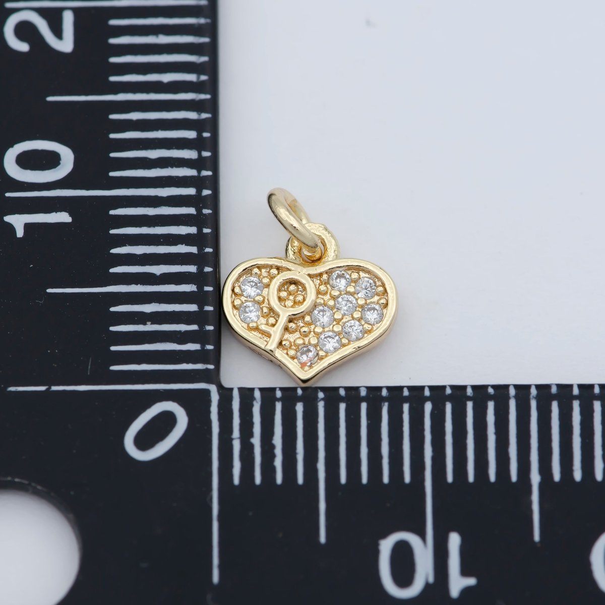 Tiny Gold Lock Key Pendant Charm, Dainty Heart charm for Bracelet Necklace Earring Component M-370 - DLUXCA