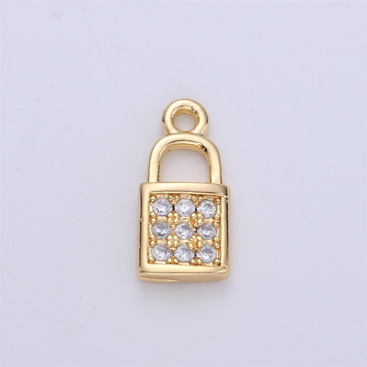Tiny Gold Micro Pave padlock charm for Jewelry making, Minimalist, Simple lock charm for Bracelet Necklace Earring Component C-686 - DLUXCA