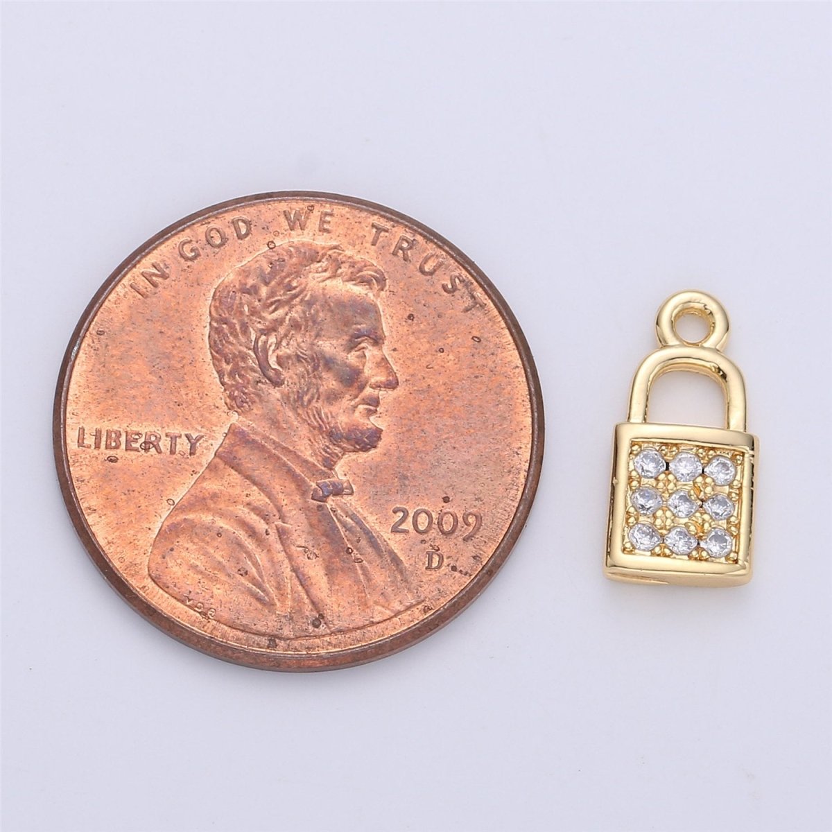 Tiny Gold Micro Pave padlock charm for Jewelry making, Minimalist, Simple lock charm for Bracelet Necklace Earring Component C-686 - DLUXCA