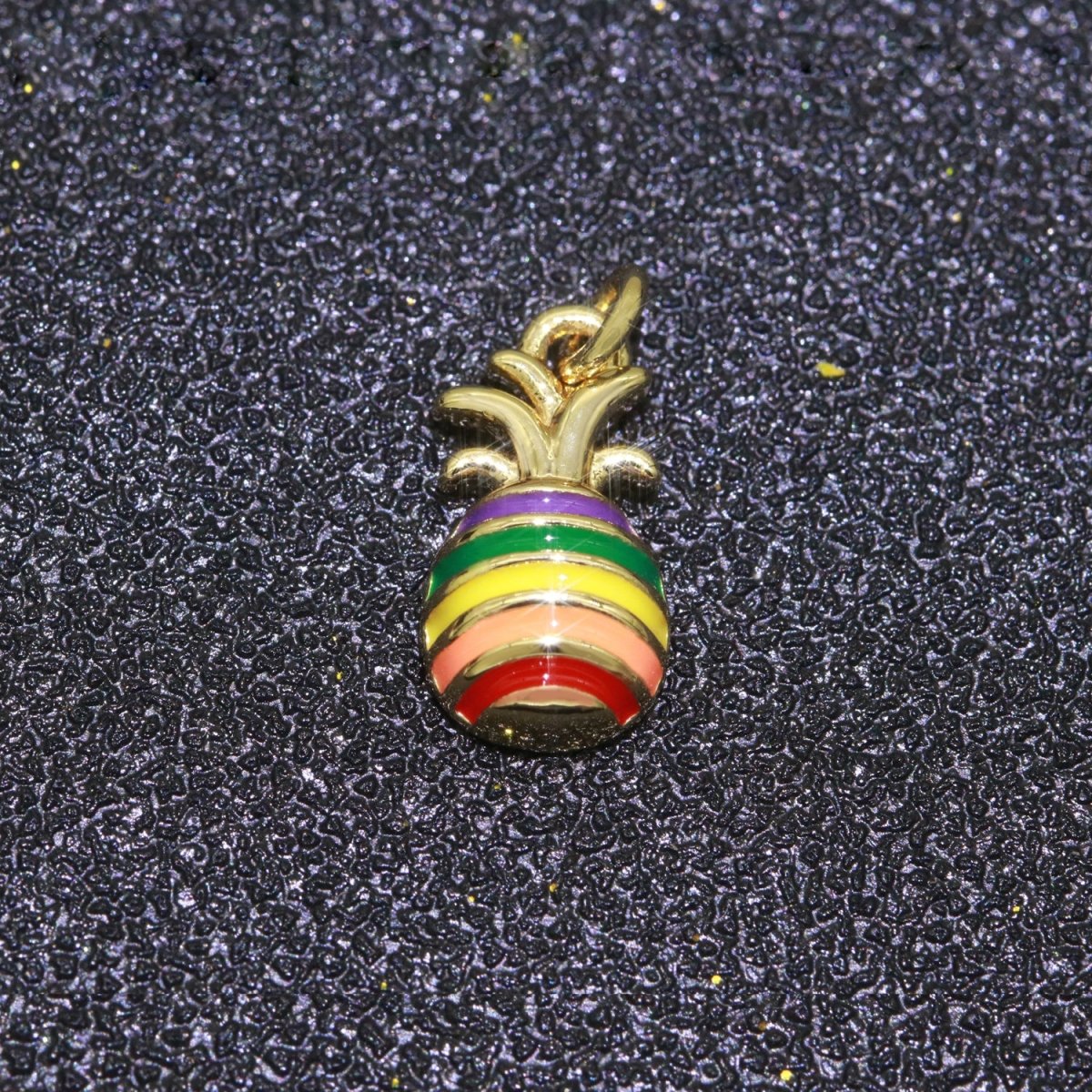 Tiny Gold Pineapple Charm, Gay Pride Dangle, LGBT Charm Rainbow LGBTQ Pride Jewelry Making Supply Dole Tropical Fruit Rainbow Charm M-449 - DLUXCA
