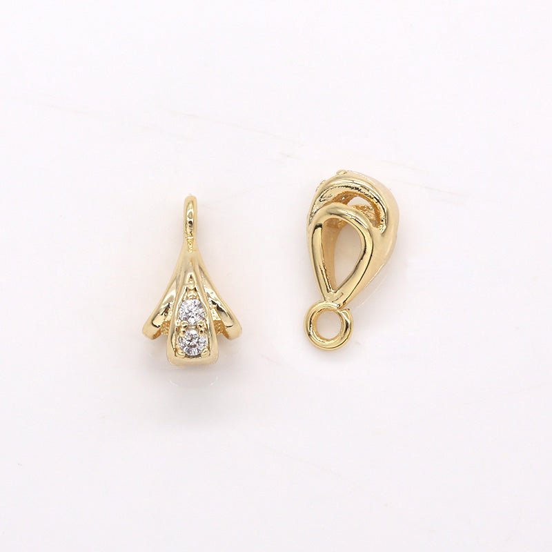Tiny Gold Plated Bell Flower Charm CZ Dainty Floral Nature Flower Plant Micro Pave Charm Pendant GP-357 - DLUXCA