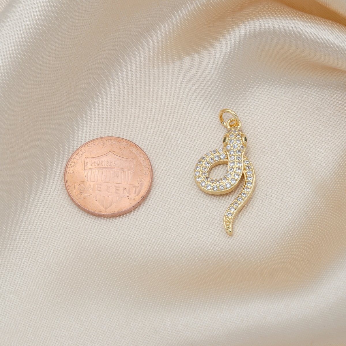 Tiny Gold Plated Crystal Snake Charm CZ Mini Baby Reptile Animal Nature Micro Pave Charm Pendant GP-505 - DLUXCA