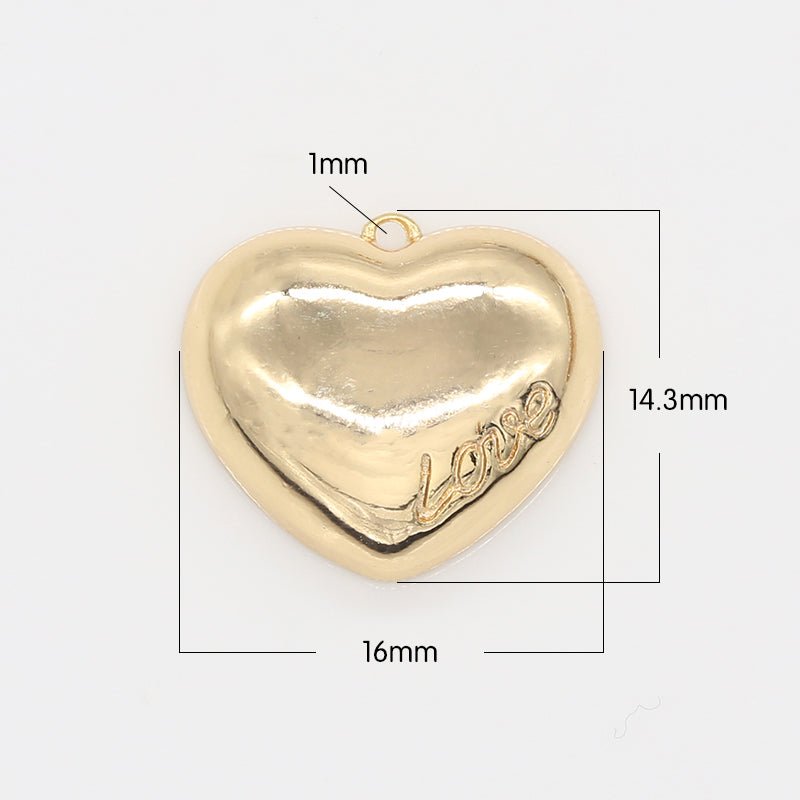 Tiny Gold Plated Love Heart Charm, Plain Golden Valentine Love Heart Charm Pendant GP-698 - DLUXCA