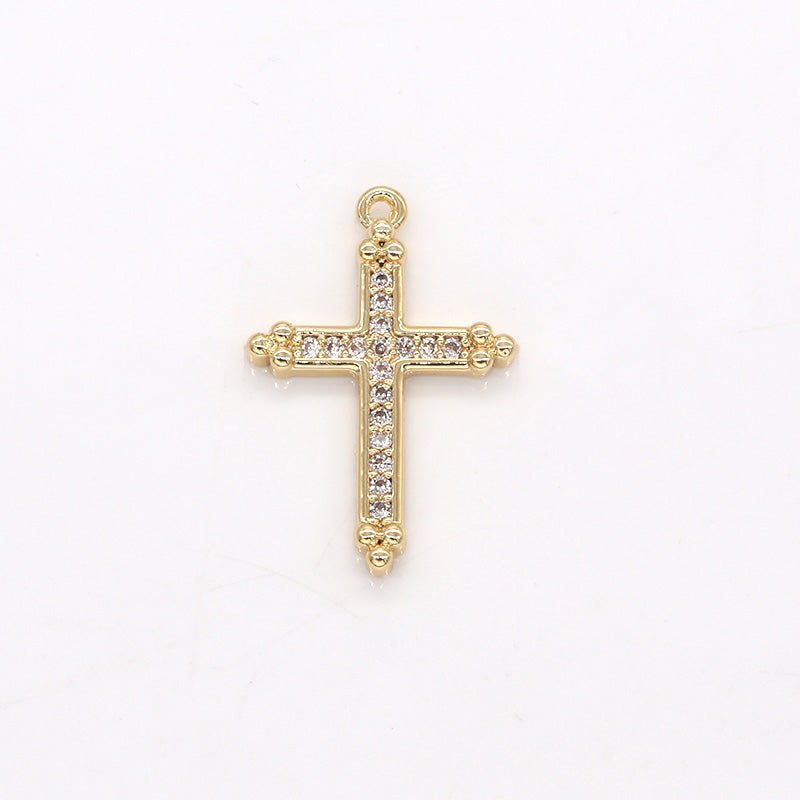 Tiny Gold Plated Rustic Cross Charm CZ Christian Cross Charm Pendant GP-287 - DLUXCA