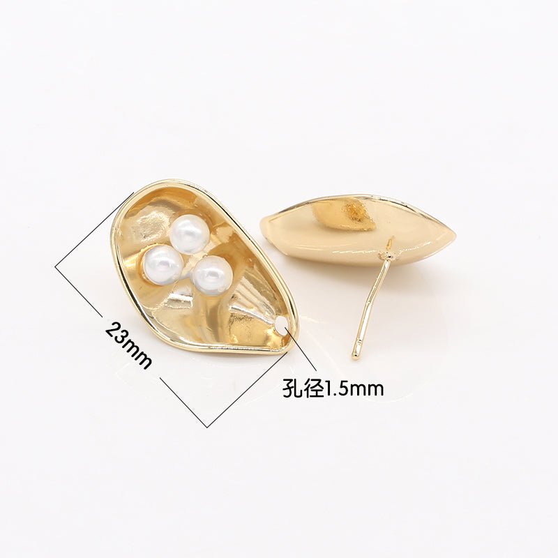 Tiny Golden Bird Nest Faux Pearl Studs Earring, Gold Plated Nature Earring Jewelry GP-779 - DLUXCA