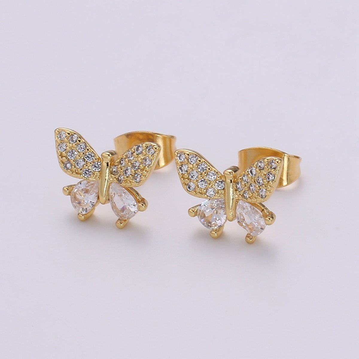 Tiny Golden Butterfly Stud Earrings CZ Mini Gold Filled Mariposa Animal Nature Formal/Casual Daily Wear Earring Jewelry P-021 - DLUXCA
