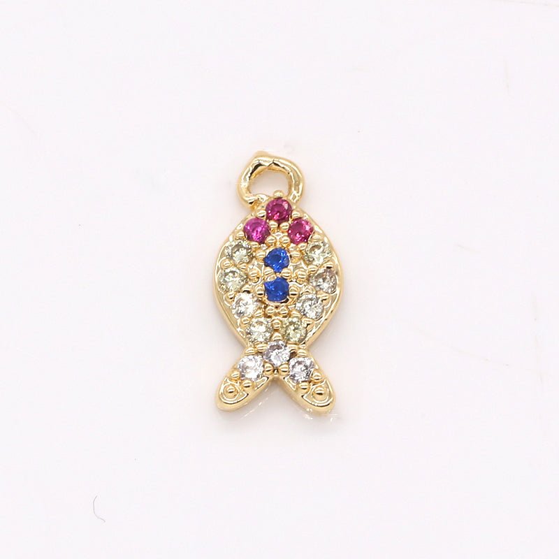 Tiny Golden Colorful Crystal Fish Charm CZ Ocean Fish Gold Animal Nature Micro Pave Charm Pendant GP-203 - DLUXCA