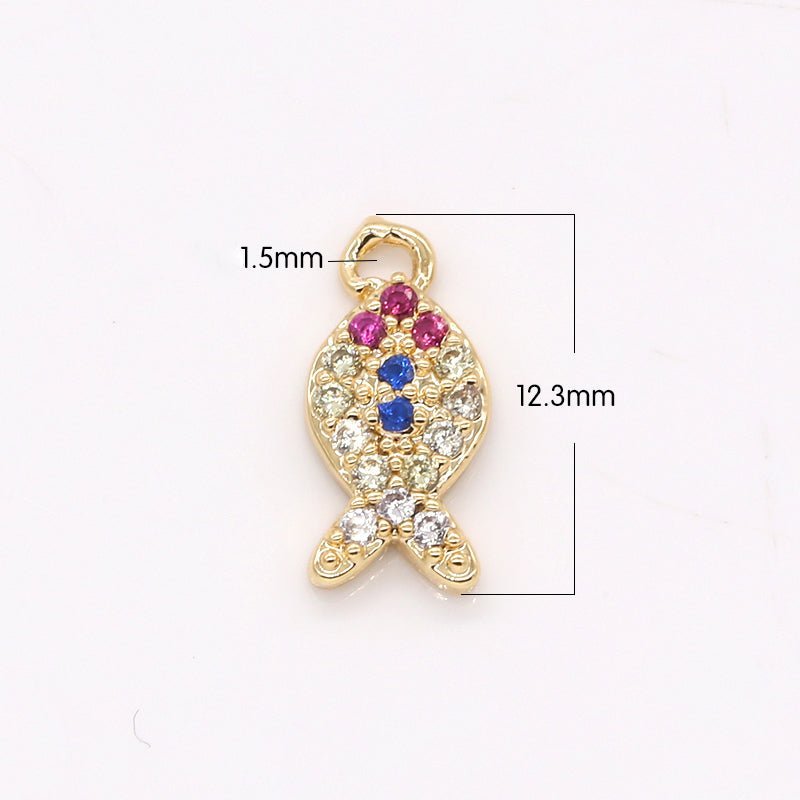 Tiny Golden Colorful Crystal Fish Charm CZ Ocean Fish Gold Animal Nature Micro Pave Charm Pendant GP-203 - DLUXCA