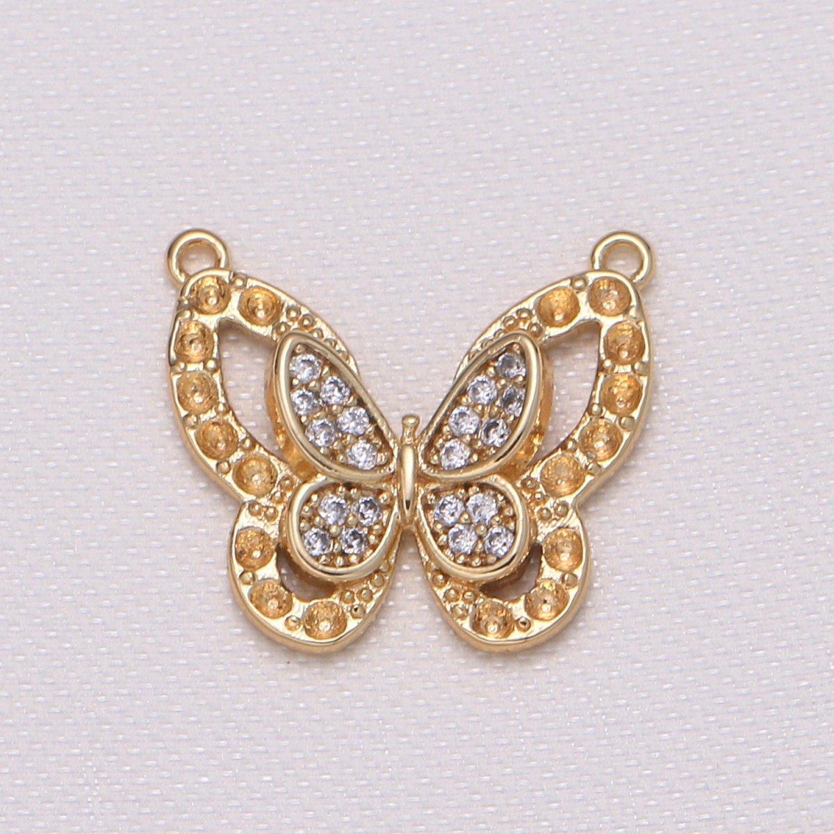 Tiny Golden Crystal Butterfly Connector CZ Mariposa Animal Nature Jewelry Supply Component GP-567 - DLUXCA
