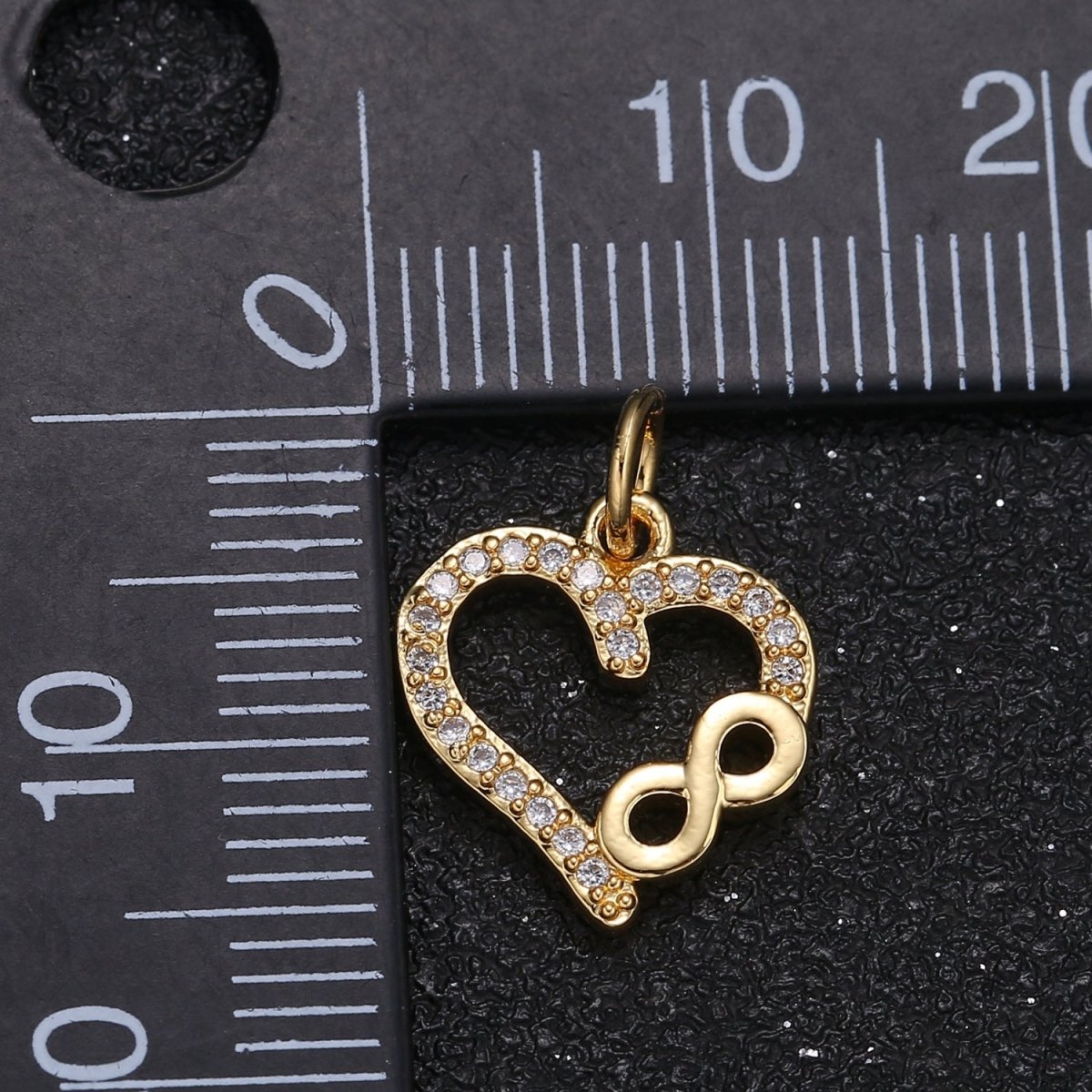 Tiny Golden Crystal Frame Infinity Heart Charm CZ Dainty Eternal Love Heart Micro Pave Charm Pendant GP-005 - DLUXCA