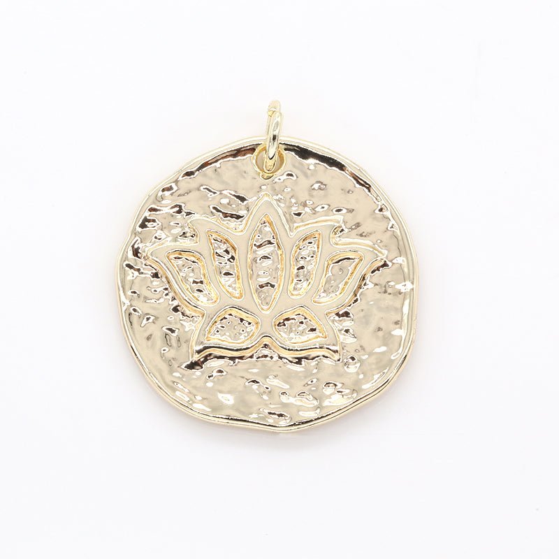 Tiny Golden Flower Crown Rustic Coin Charm Gold Plated Ancient Emperor Medallion Charm Pendant GP-448 - DLUXCA