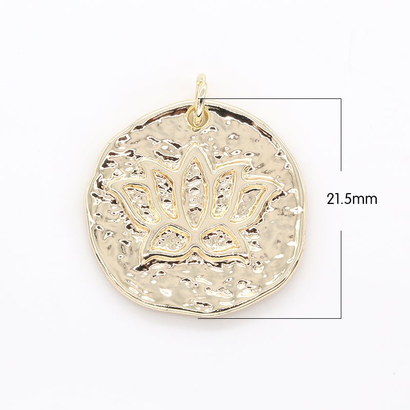 Tiny Golden Flower Crown Rustic Coin Charm Gold Plated Ancient Emperor Medallion Charm Pendant GP-448 - DLUXCA