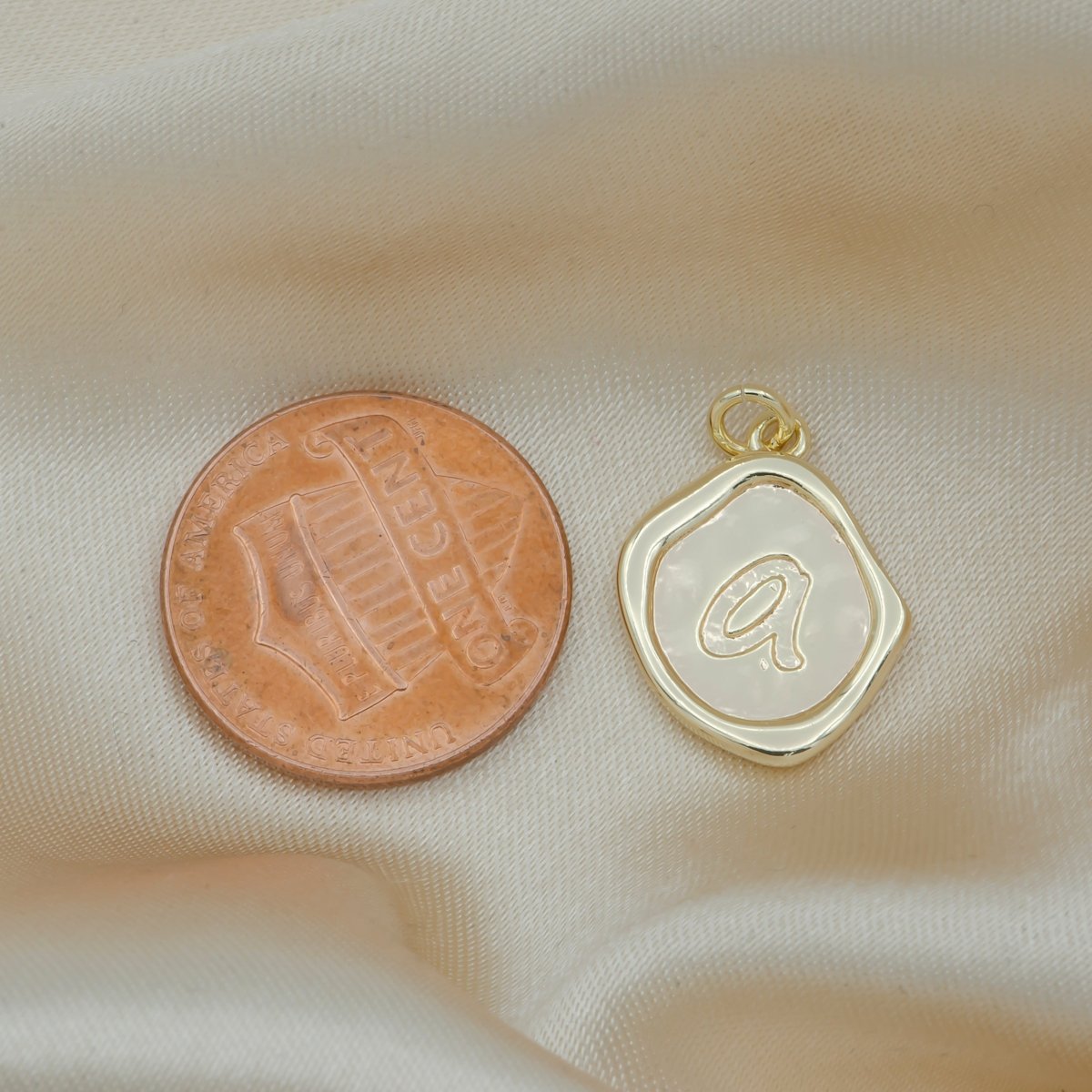 Tiny Golden Initial Letter A Coin Charm, Gold Plated Alphabet Geometric Shape Medallion Charm Pendant GP-143 - DLUXCA