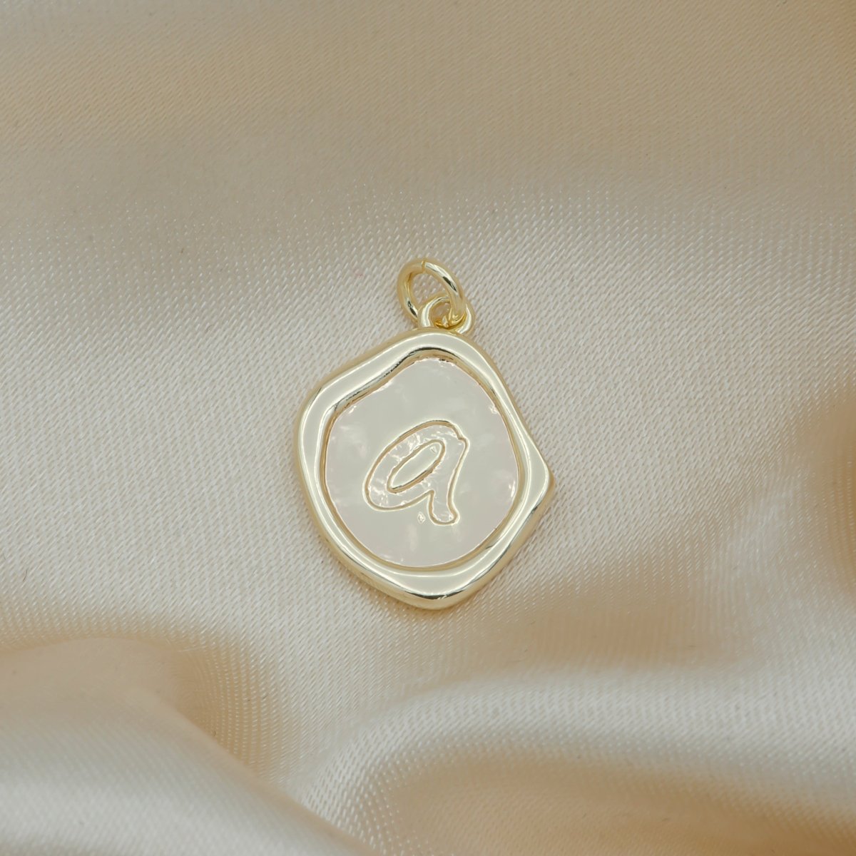 Tiny Golden Initial Letter A Coin Charm, Gold Plated Alphabet Geometric Shape Medallion Charm Pendant GP-143 - DLUXCA