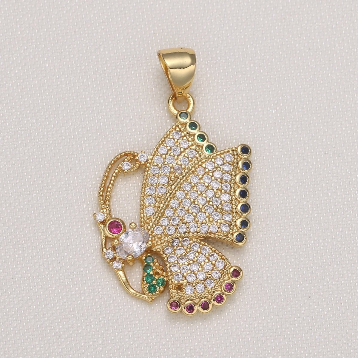 Tiny Golden Multicolor Crystal Butterfly Charm CZ Mariposa Animal Nature Micro Pave Charm Pendant GP-587 - DLUXCA