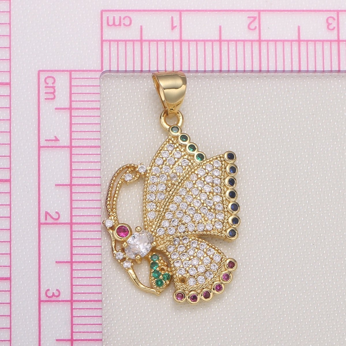 Tiny Golden Multicolor Crystal Butterfly Charm CZ Mariposa Animal Nature Micro Pave Charm Pendant GP-587 - DLUXCA