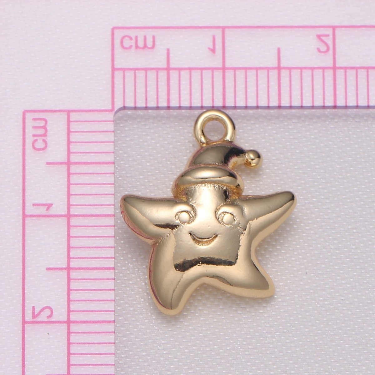 Tiny Golden Smiling Star Santa Charm, Plain Gold Happy Joy Christmas Star Sky Nature Charm Pendant GP-683 - DLUXCA