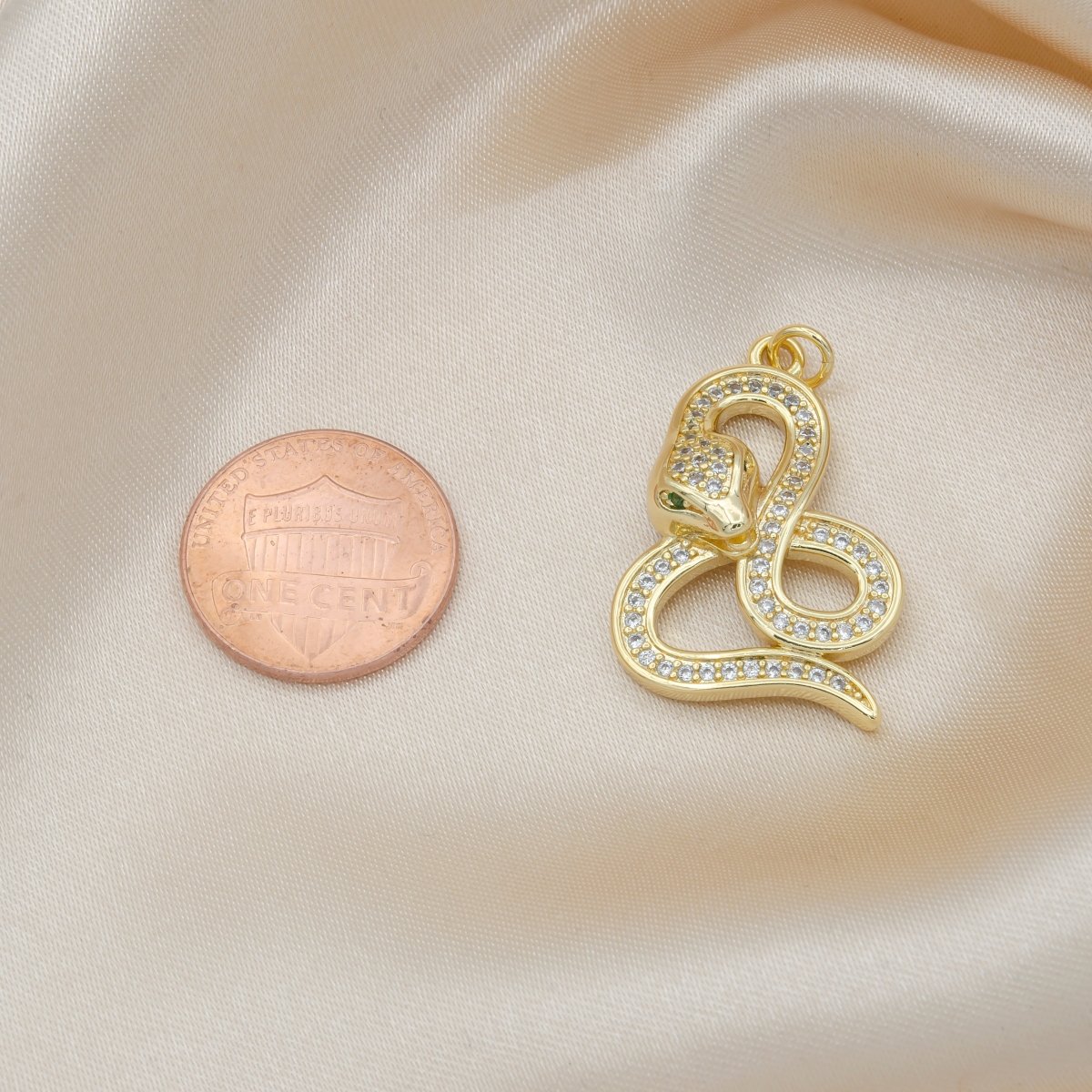 Tiny Golden Snake Charm CZ Reptile Animal Nature Celestial Chinese Zodiac Micro Pave Charm Pendant GP-487 - DLUXCA