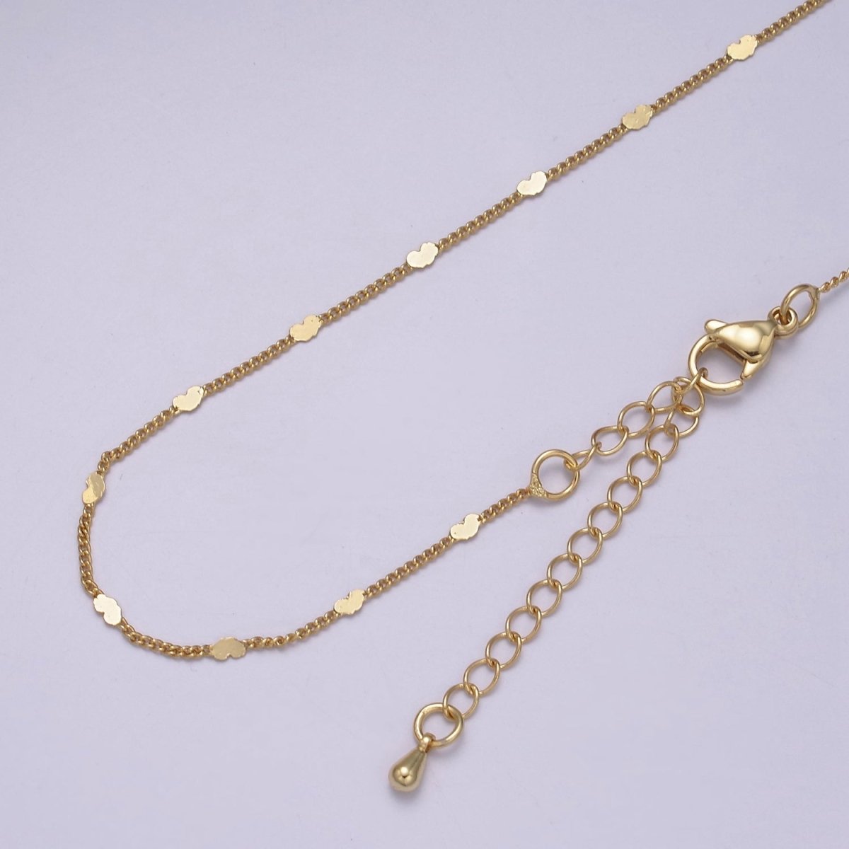 Tiny Heart Necklace in Gold Disc Satellite Chain 24k Gold Filled Curb Chain Dainty Necklace | WA-872 - DLUXCA
