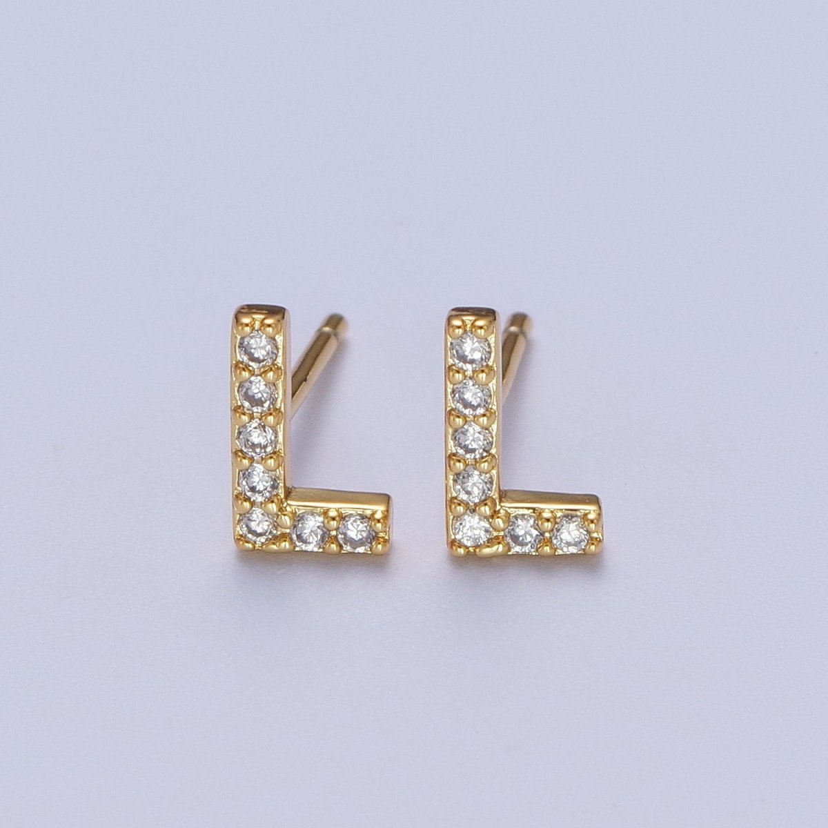 Tiny Initial Earring, Letter Stud Earrings, Initials Earrings, Diamond CZ Initial Earrings, Letter Studs Dainty Earring | AE-1056~AE-1081 - DLUXCA