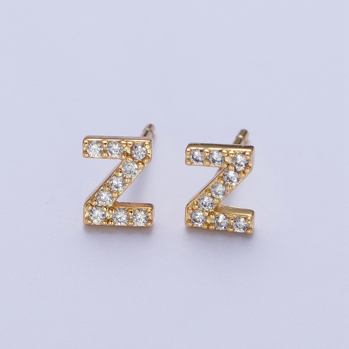 Tiny Initial Earring, Letter Stud Earrings, Initials Earrings, Diamond CZ Initial Earrings, Letter Studs Dainty Earring | AE-1056~AE-1081 - DLUXCA
