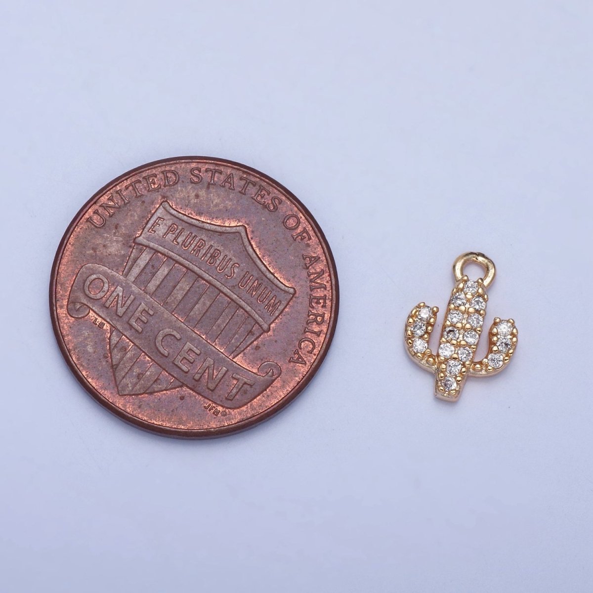 Tiny Micro Pave Cactus Charm, Gold Desert Plant For Jewelry Making X-031 - DLUXCA