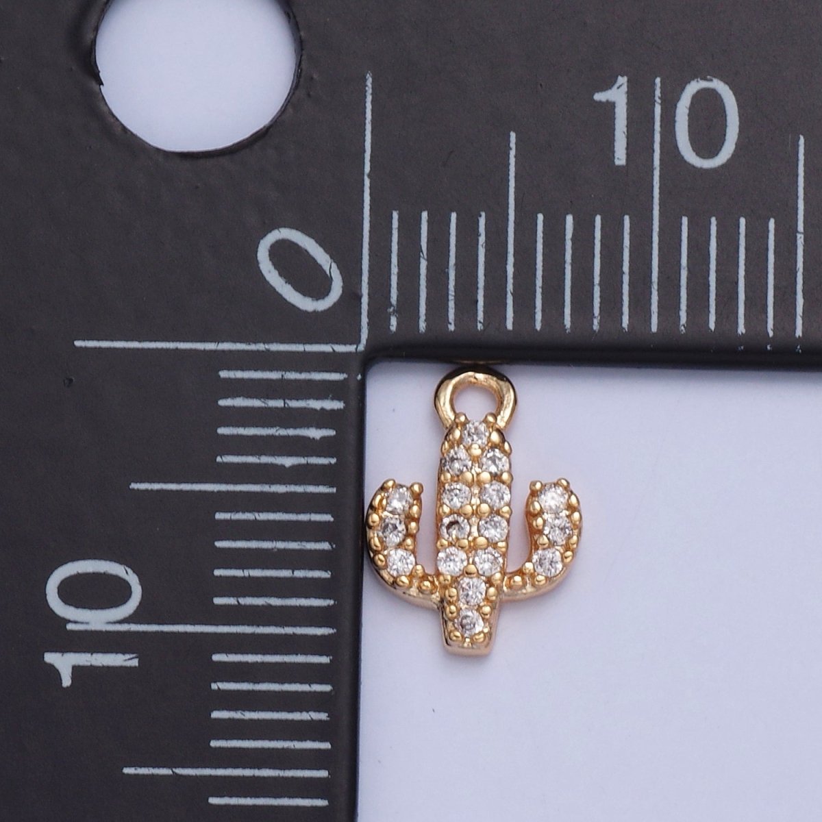 Tiny Micro Pave Cactus Charm, Gold Desert Plant For Jewelry Making X-031 - DLUXCA