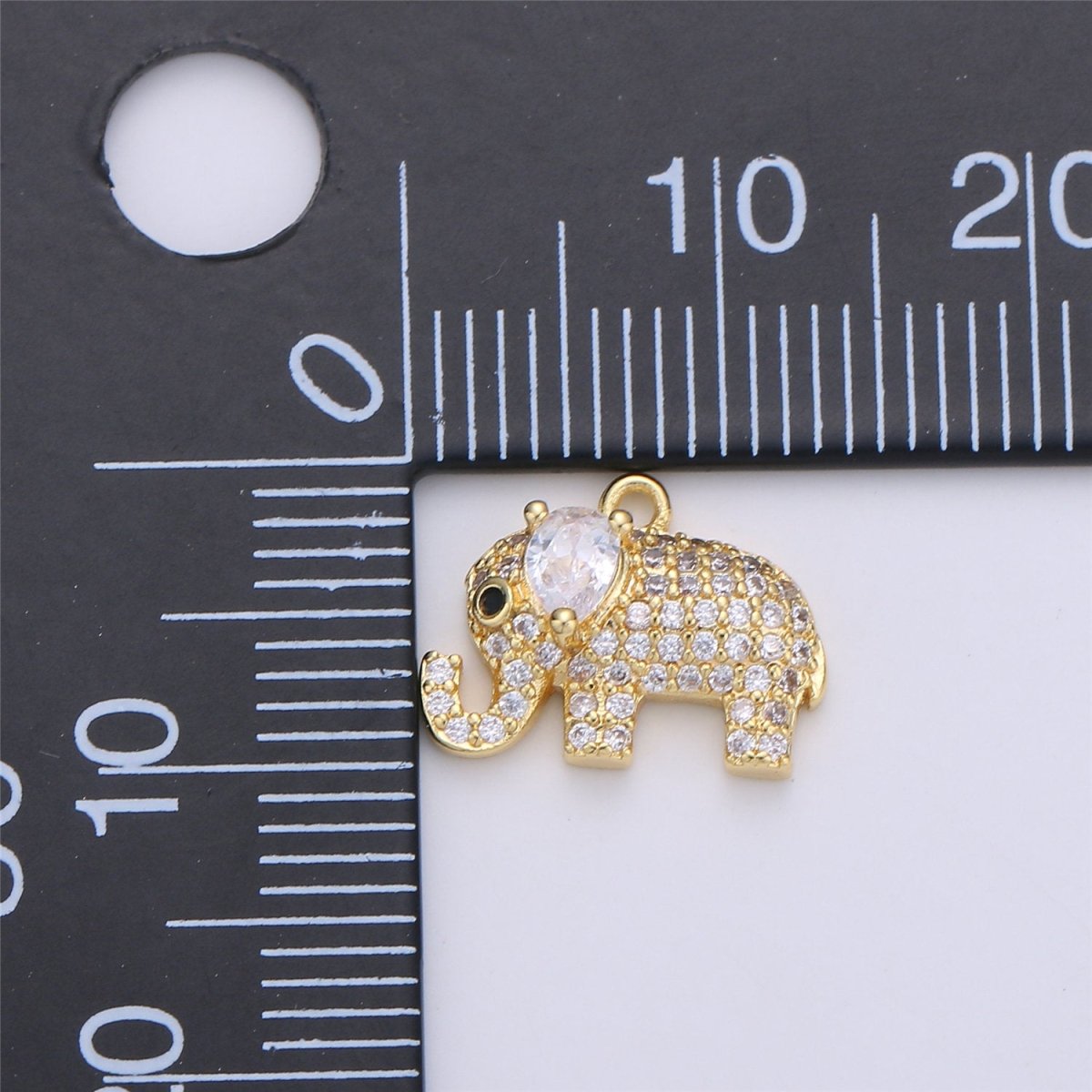 Tiny Micro Pave Elephant Charms, Gold Elephant Pendant, Cubic Zirconia Charms, CZ Pave Elephant for Kids Earring Bracelet Necklace Charm C-682 - DLUXCA