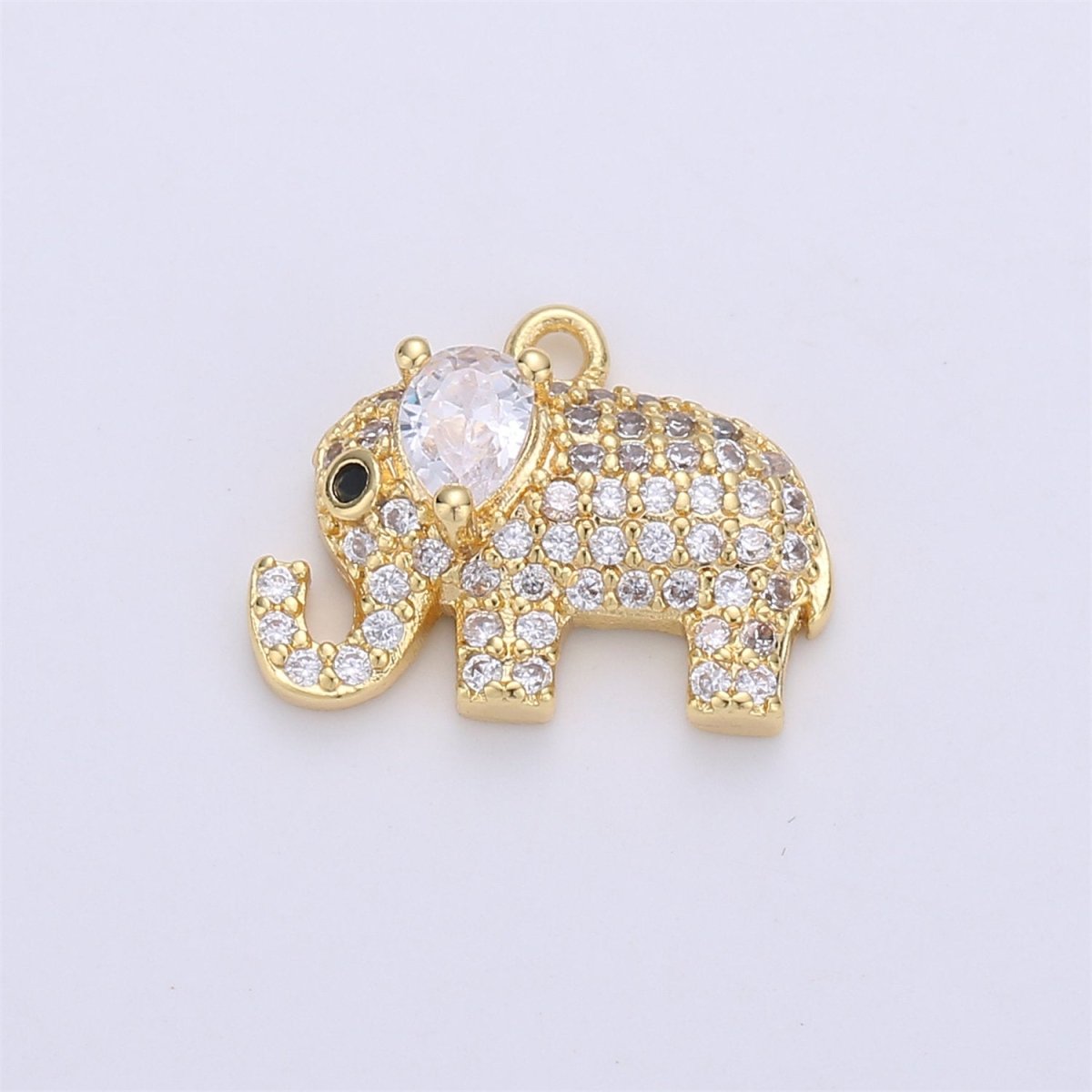 Tiny Micro Pave Elephant Charms, Gold Elephant Pendant, Cubic Zirconia Charms, CZ Pave Elephant for Kids Earring Bracelet Necklace Charm C-682 - DLUXCA