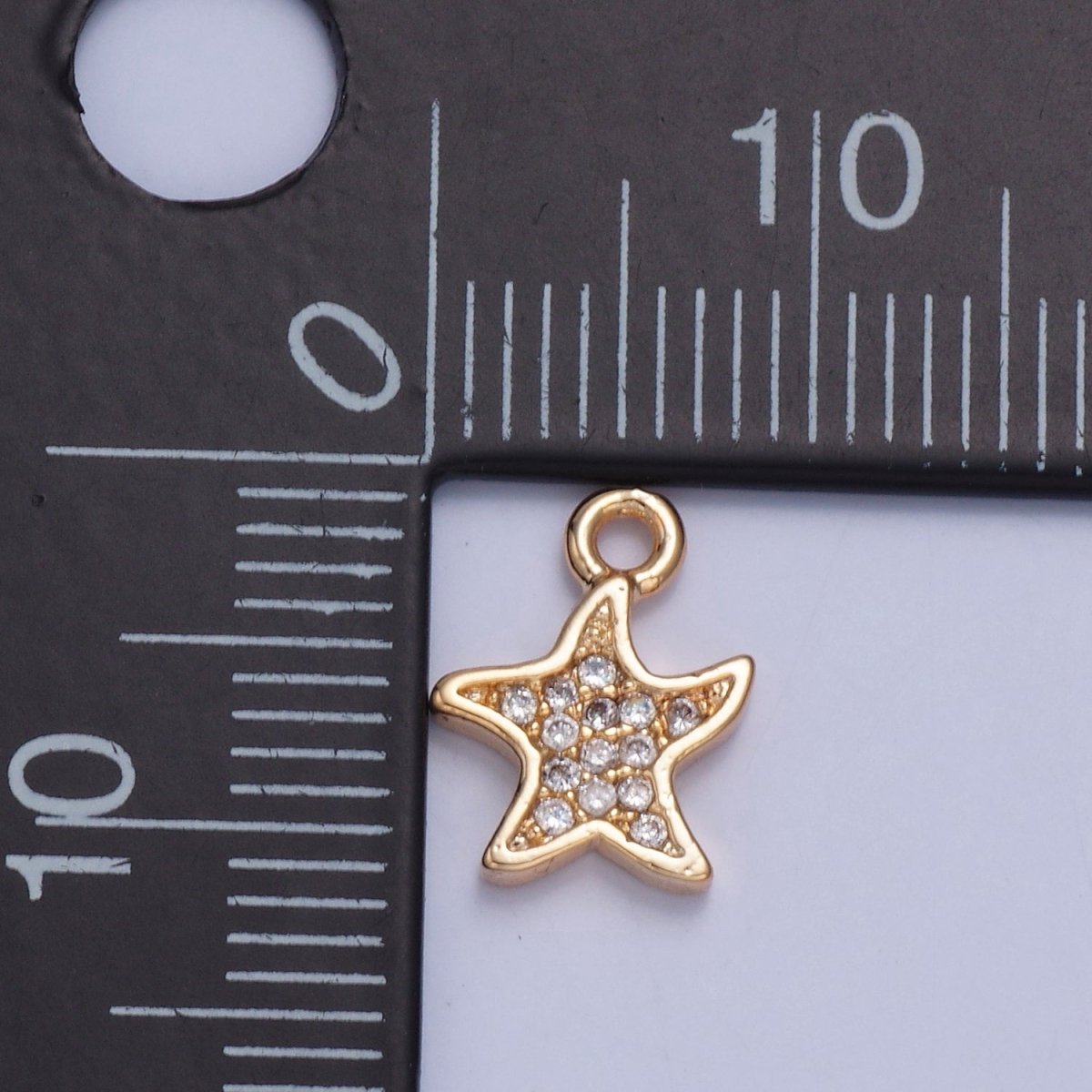 Tiny Micro Pave Star Charm, Gold North Star Starfish Charm For Jewelry Making | X-030 - DLUXCA