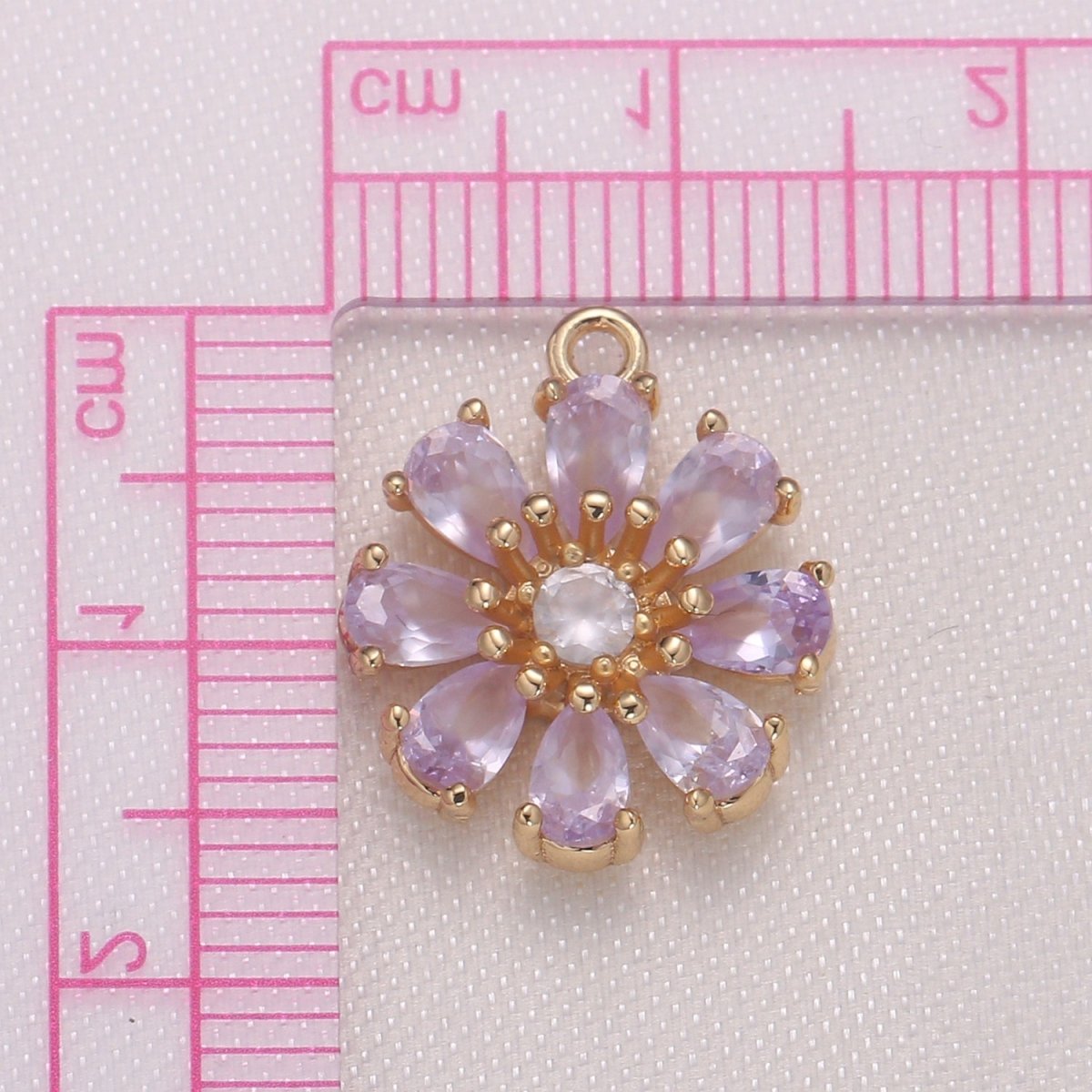 Tiny Pink Purple Daisy Flower Cubic Zirconia Charm CZ Floral Nature Micro Pave Charm Pendant GP-962 GP-963 - DLUXCA