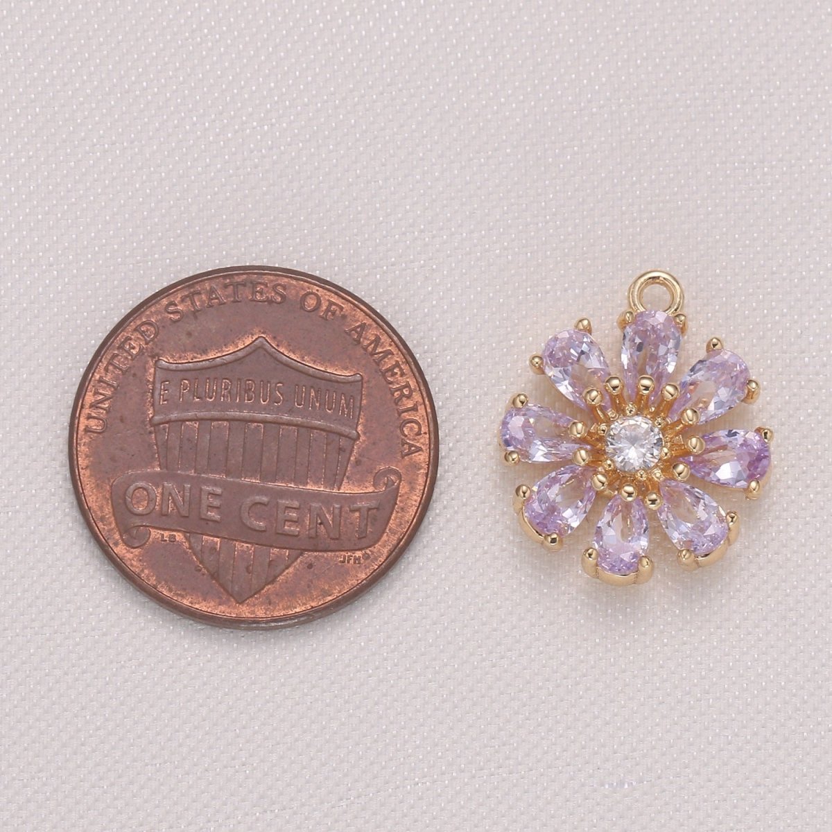 Tiny Pink Purple Daisy Flower Cubic Zirconia Charm CZ Floral Nature Micro Pave Charm Pendant GP-962 GP-963 - DLUXCA