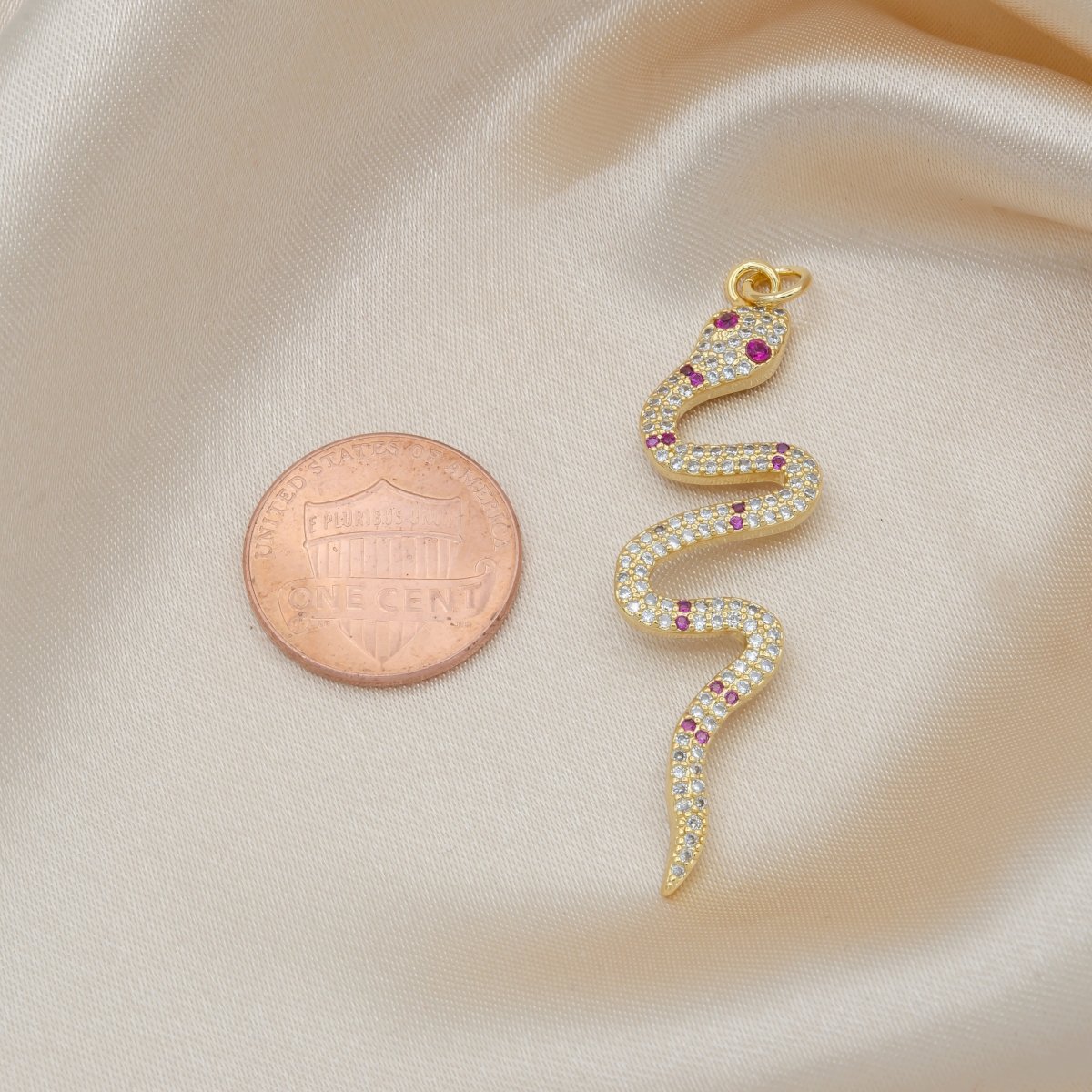 Tiny Purple Crystal Golden Baby Snake Worm CZ Reptile Animal Nature Micro Pave Charm Pendant GP-501 - DLUXCA