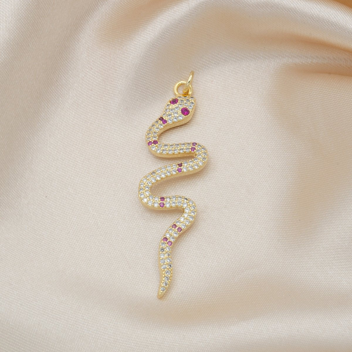 Tiny Purple Crystal Golden Baby Snake Worm CZ Reptile Animal Nature Micro Pave Charm Pendant GP-501 - DLUXCA
